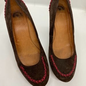 Brown Suede w/ red stitch Pumps from Anthropologie